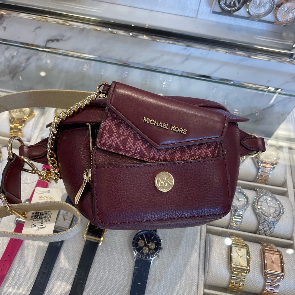 Michael Kors Maisie 2 In 1 Small Leather Waist pack Fanny pack Bag (Oxblood) MK - Picture 9 of 16
